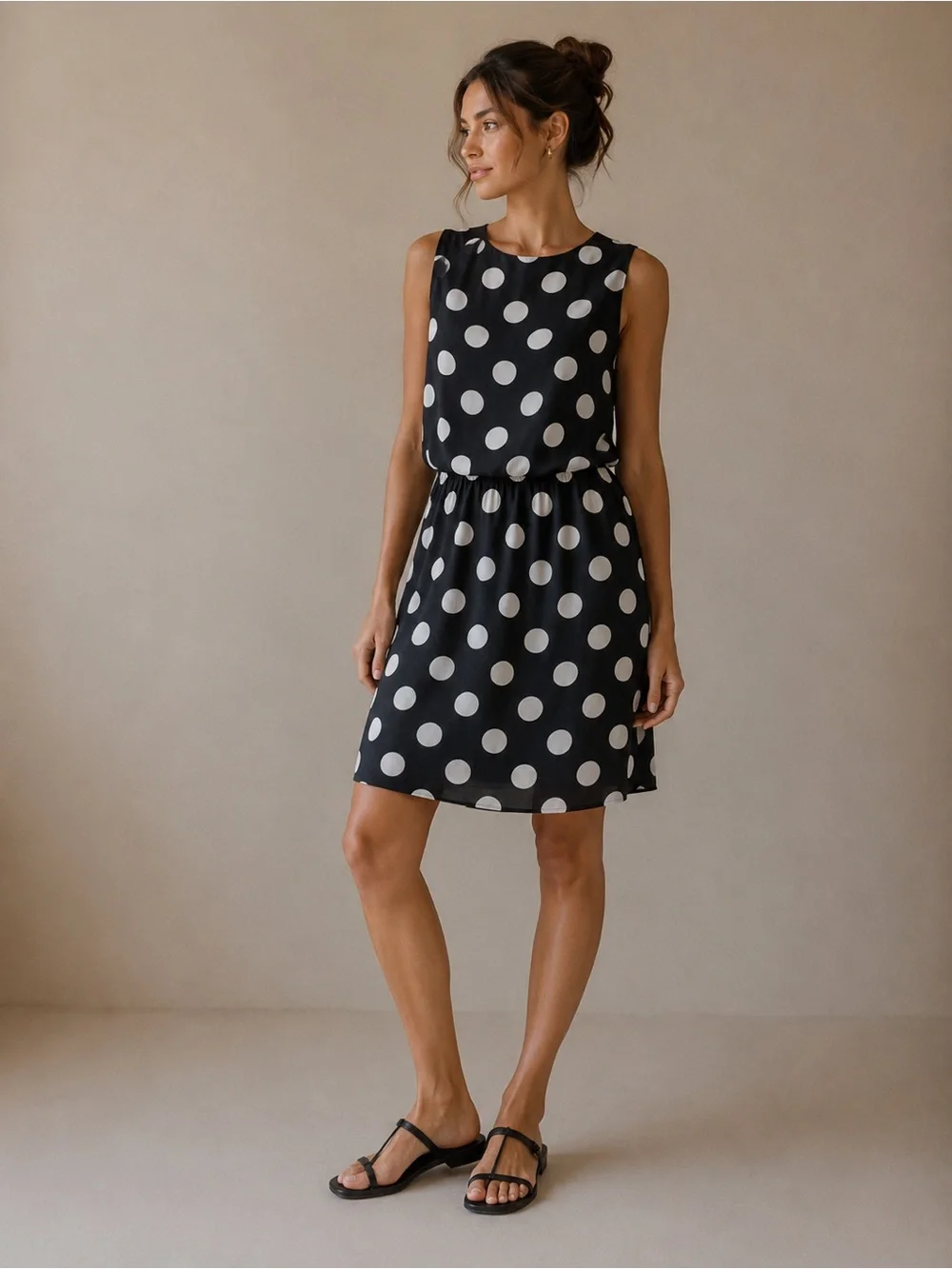 J. Crew Navy and White Polka Dot Sleeveless Mini A-line Dress Size 8